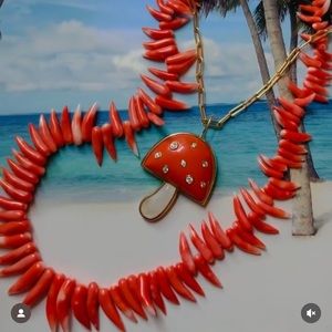 Brent Neale Look-alike Natural Gemstone and 14K Gold Mushroom- New with Tags